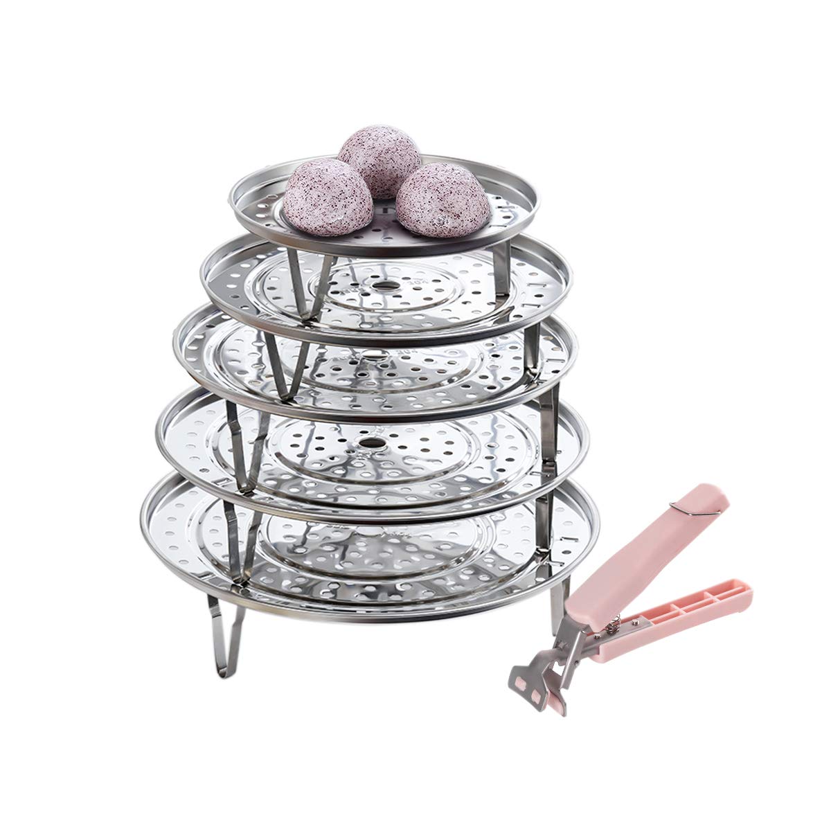 5 Pack Stainless Steel Cooking Steamer Rack with Detachable Legs for Baking Cooking, Steaming (7" 8" 8.8" 9.5" 10.2'')