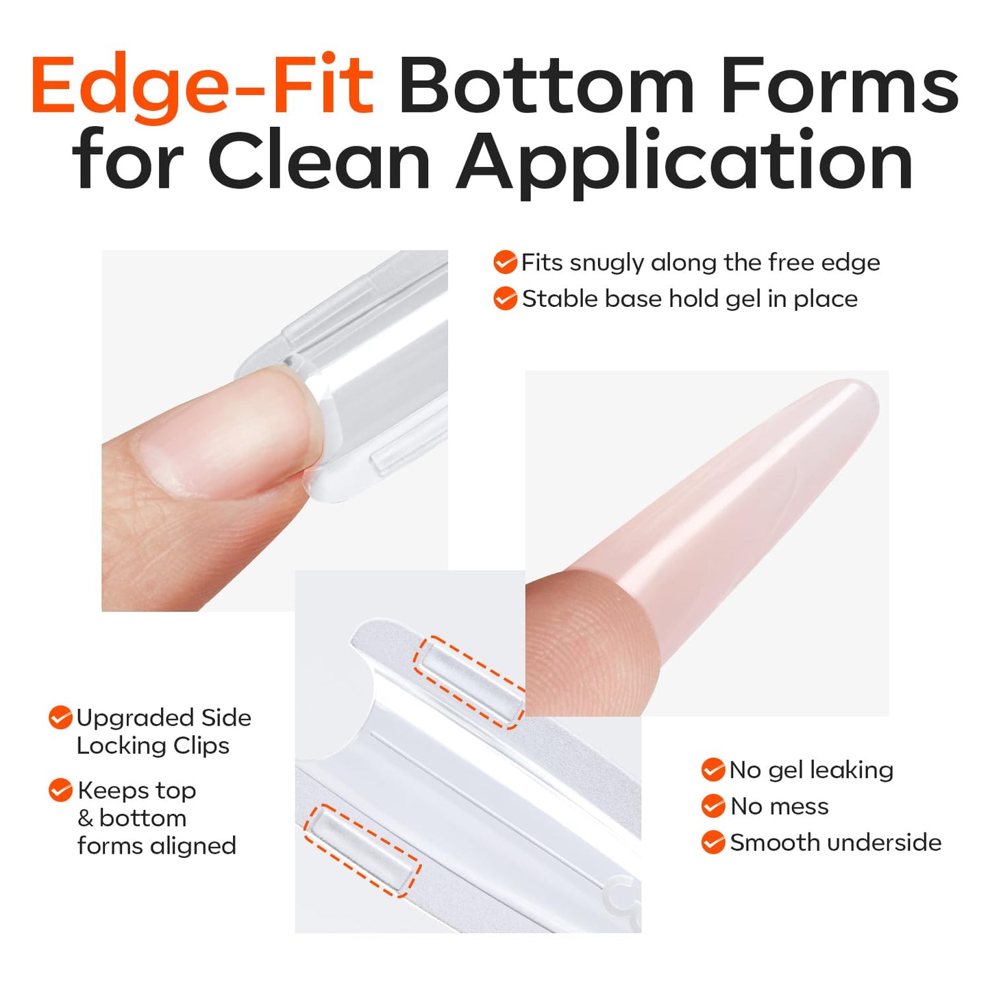 Modelones Poly Nail Gel Sandwich Nail Form Dual System, 240 Pcs Reusable Top & Bottom Oval Coffin Nail Forms with Guide Lines Side Locking Clips Stable Apex Control Builder Gel Structure Extensions