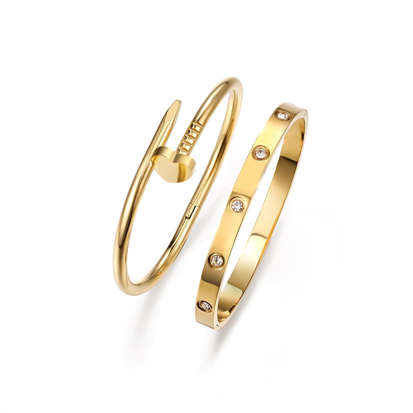 sineed 18K Gold Plated Love Nail Bangle Bracelet Set Stackable Dupes Stainless Steel Bangle Set for Love Trendy Jewelry