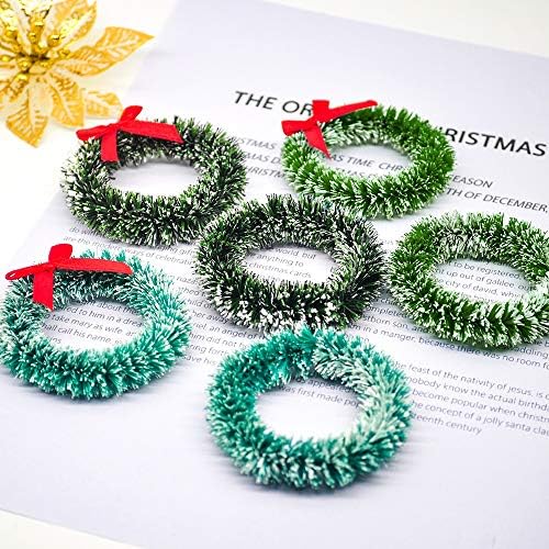 Christmas Decoration 6 Mini Christmas Wreath Christmas Home Decorations Christmas Tree DIY Floral Wedding Artificial Wreath Pendant Jewelry (Color : Light Pink Diameter : 4cm) (Fluorescence Yellow 6