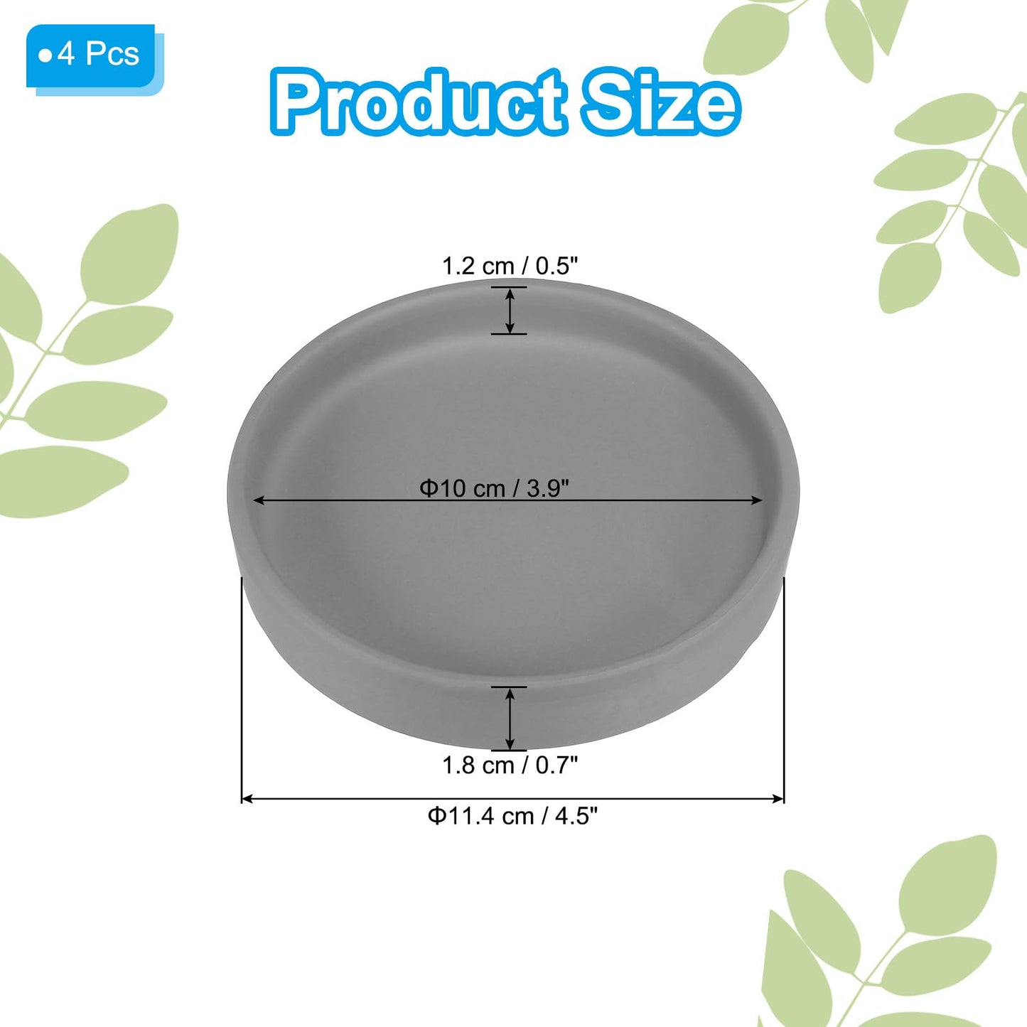 PATIKIL 4.5 Inch Round Ceramic Plant Saucer, 4 Pack Plant Saucer Tray Flower Planter Drip Tray for Indoors Outdoors Patio Balcony, Dark Gray