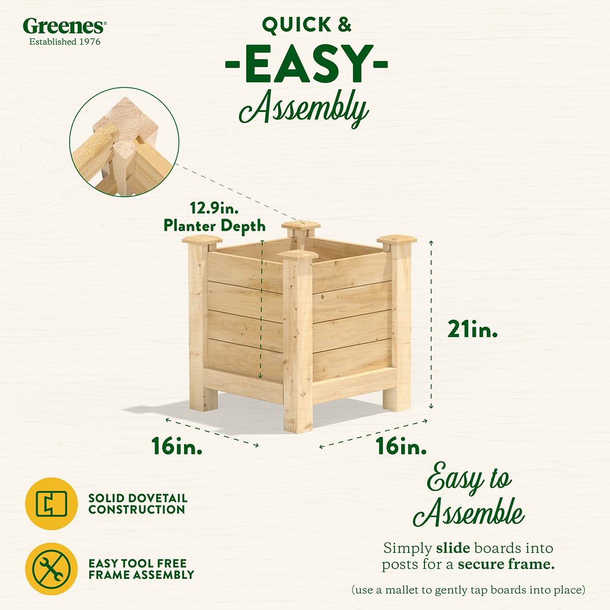 Greenes Fence Premium Cedar Elevated Planter, 16" x 16" x 21" (3/4" Thick) - Made in USA with North American Cedar