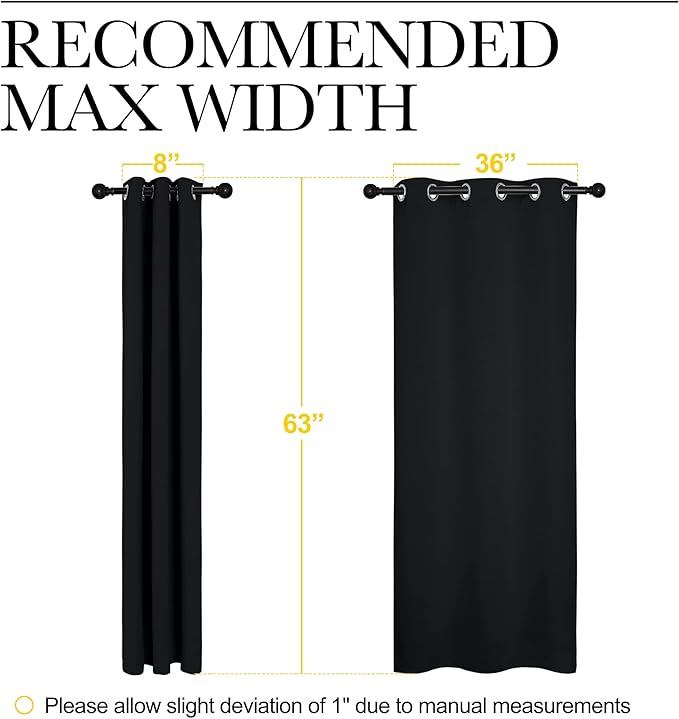 NICETOWN Pitch Black Solid Thermal Insulated Grommet Blackout Curtains/Drapes for Bedroom Window (2 Panels, 42 inches Wide by 63 inches Long, Black)