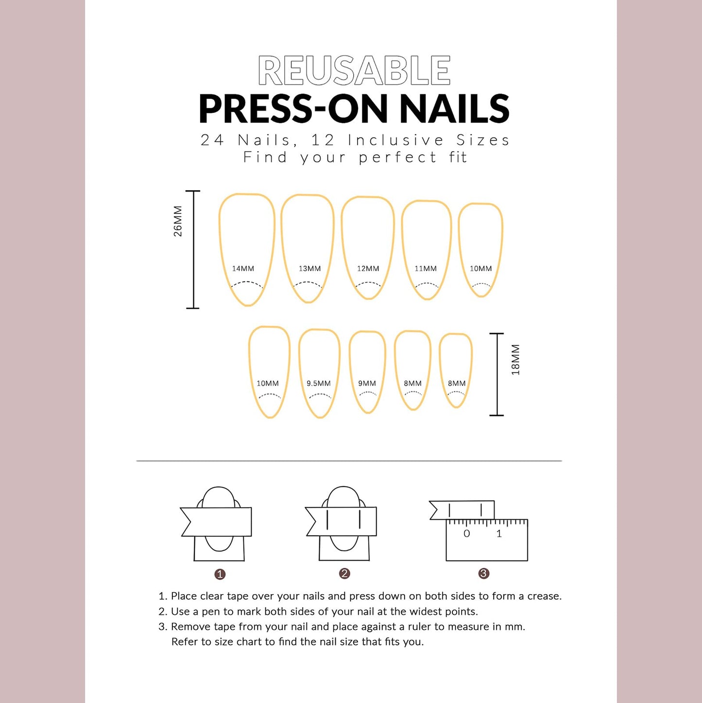 SINHOT French Tip Press on Nails Almond Fake Nails Glossy Glue on Nails Medium Natural Stiletto Acrylic Nails Manicure Black False Nails with Designs 24 pcs