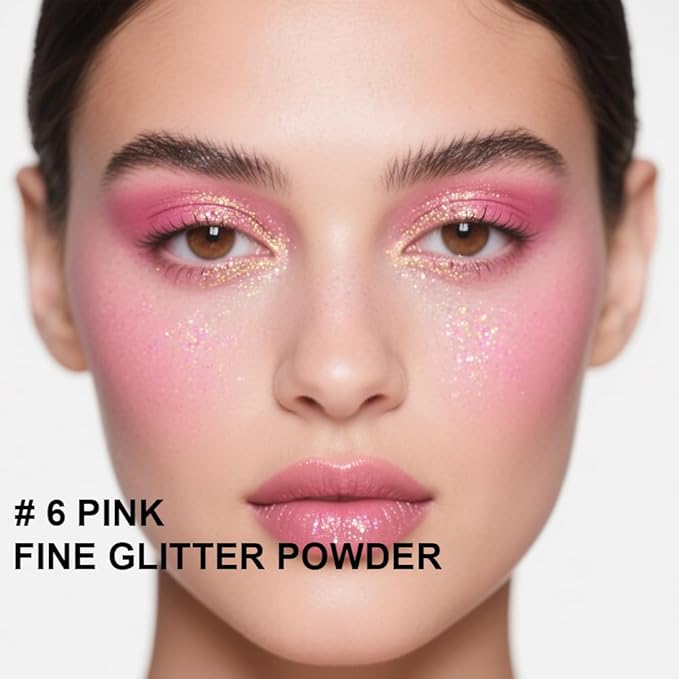 Pink Glitter Spray for Face and Body, Rich Color Loose Shimmer Powder Long Lasting Sparkly Spray High Gloss Makeup for Women Rave Festival Prom Stage Wedding Party, #6