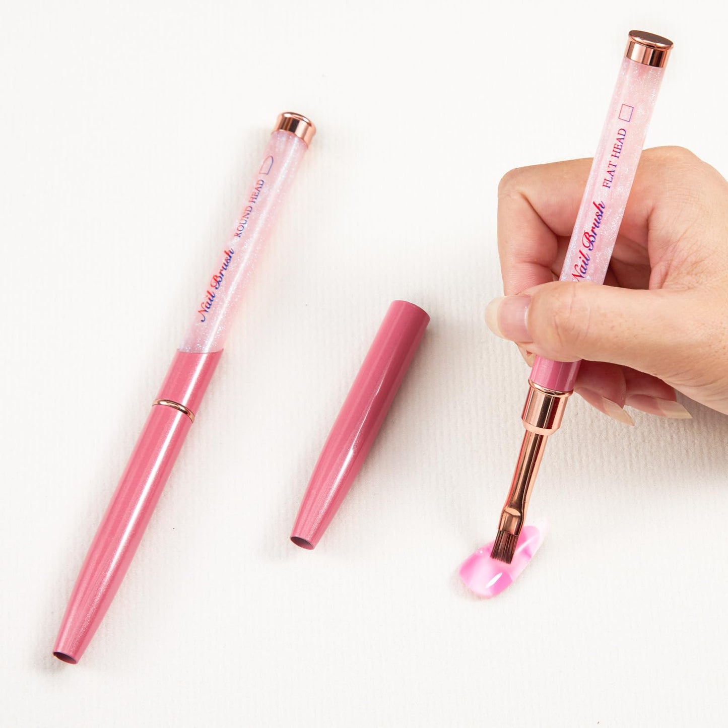 SILPECWEE Acrylic Nail Brush, Flat Nail Extension Brushes Builder Gel Nails Design Tools Pen Acrylic Powder Nail Art Brush Professional Manicure Pedicure