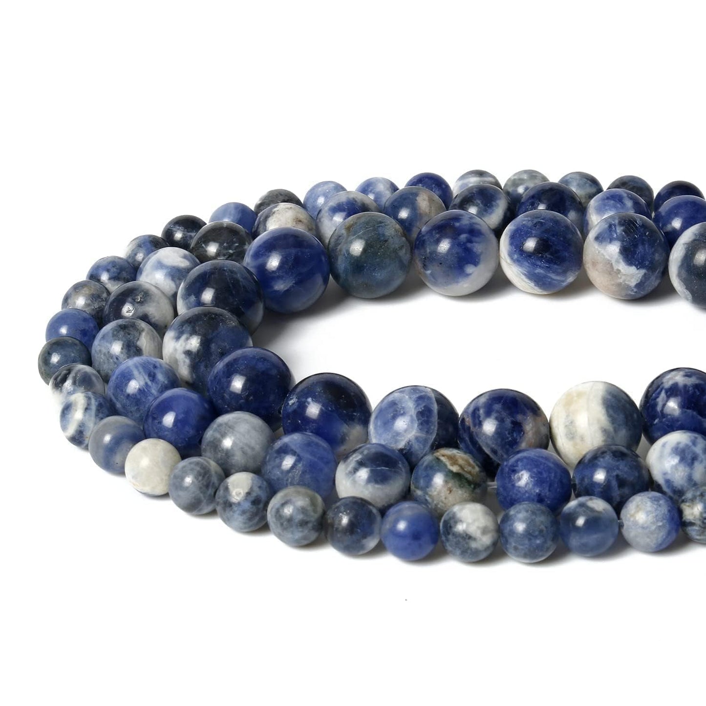 About 45pcs 8mm Natural Stone Beads White Blue Sodalite Beads Crystal Gemstone for Jewelry Making, DIY Bracelet Necklace