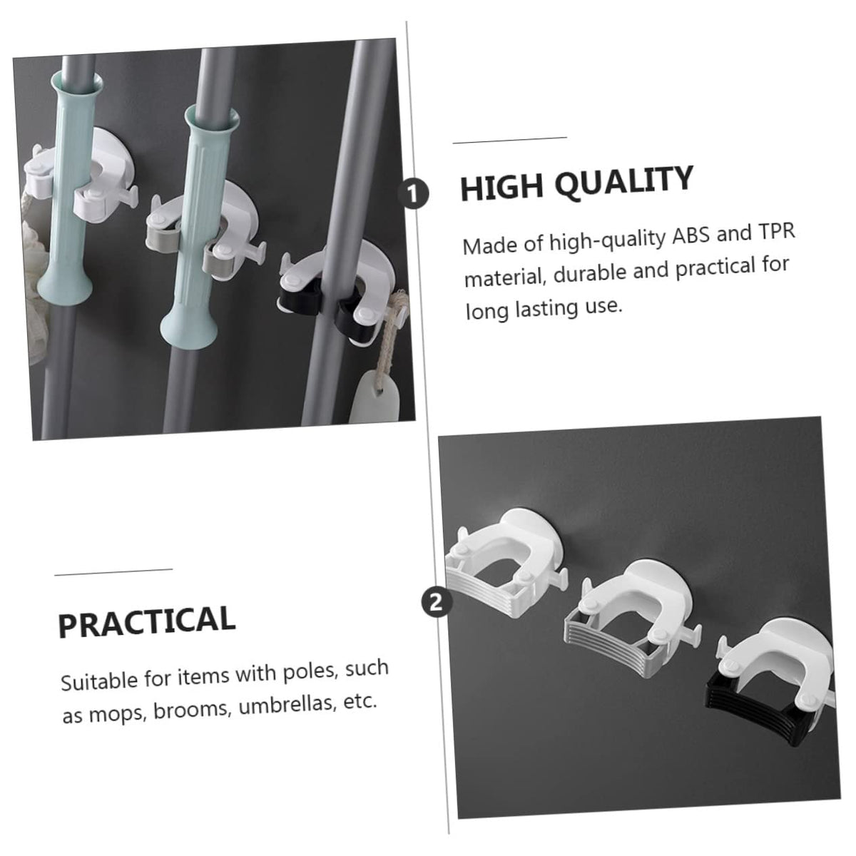 3pcs Wall Mounted Broom Holder Heavy Duty Mop Organizer