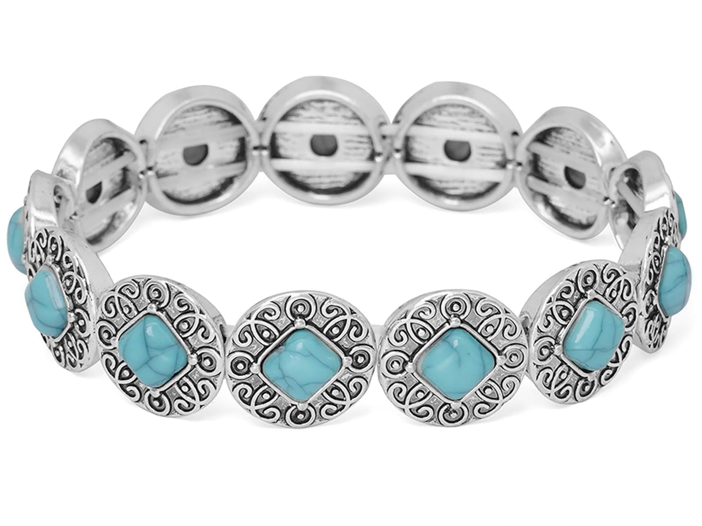 Wovanoo Turquoise Stretch Bracelets Boho Natural Stone Bangle Bracelet Adjustable Carved Wrist Bracelet Round