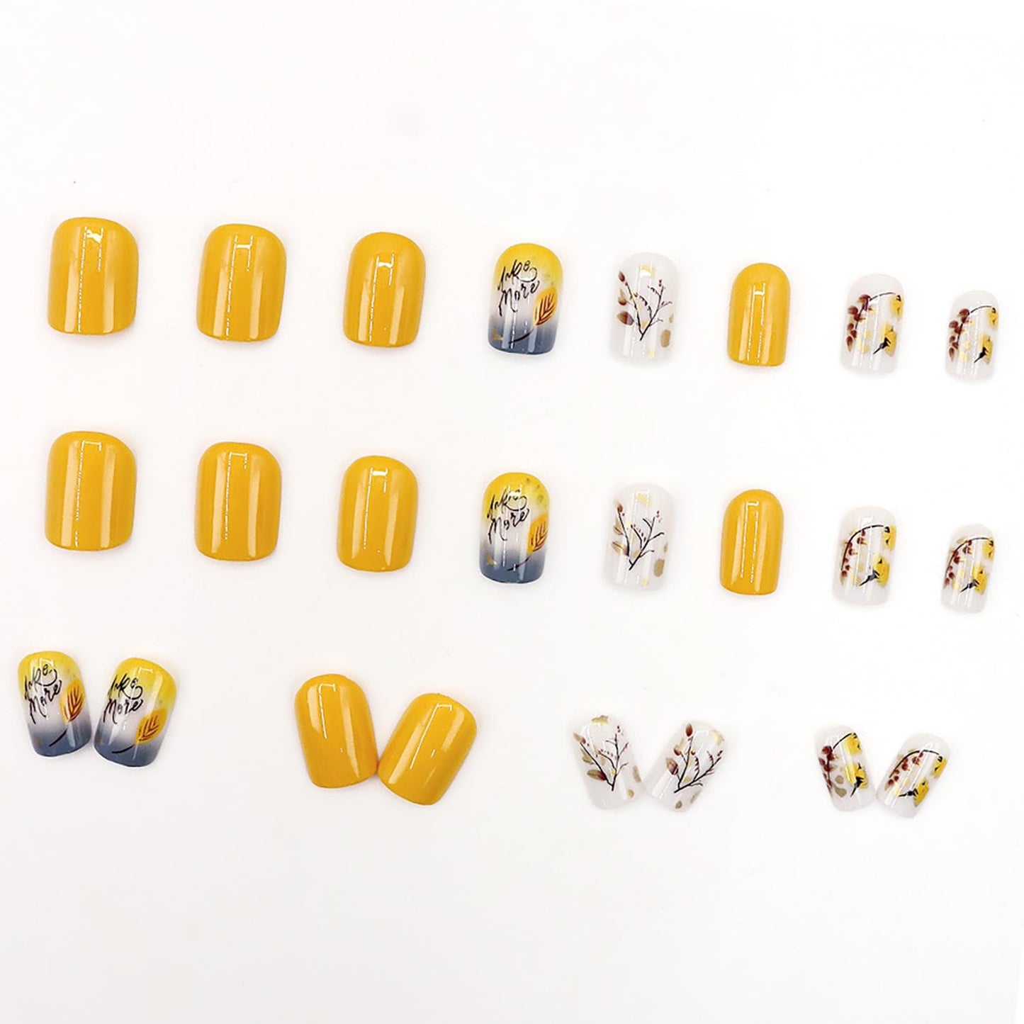 Thanksgiving Press On Short Acrylic Glossy Full Cover Nails with Maple Leaf Designs Artificial Autumn Leaves Glue on False Nails for Women Girls (W1478)