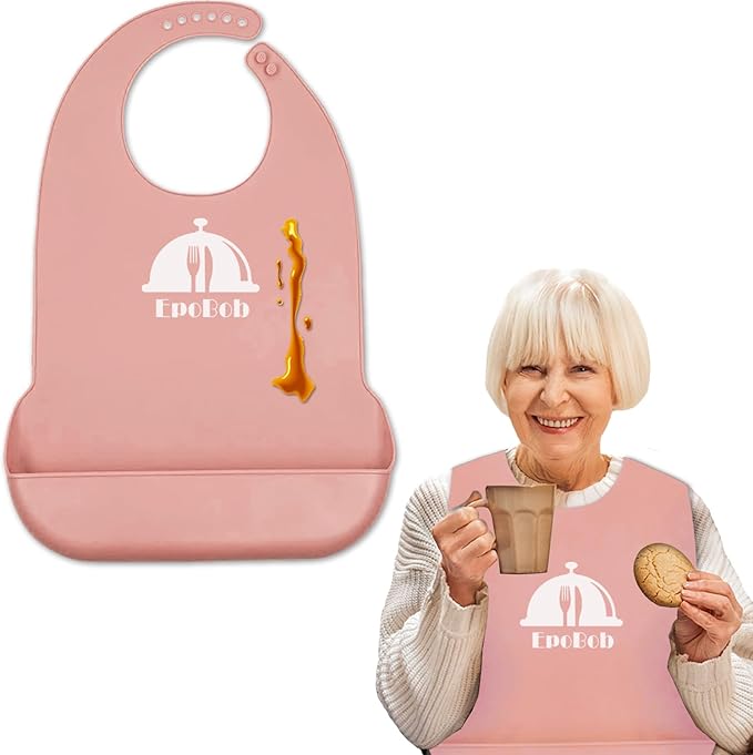 Silicone Adult Bibs with Crumb Catcher, Washable and Adjustable Adult Bibs for Elderly Men Women Seniors