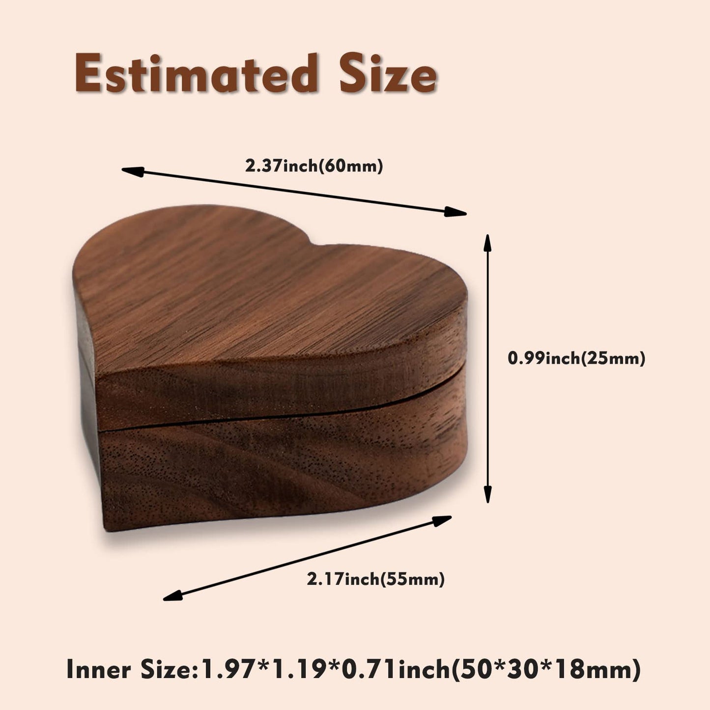 LAIFU Custom Wooden Ring Box for Wedding Ceremony with Text and Pattern Personalised Proposal/Engagement Ring Boxes Heart-shaped
