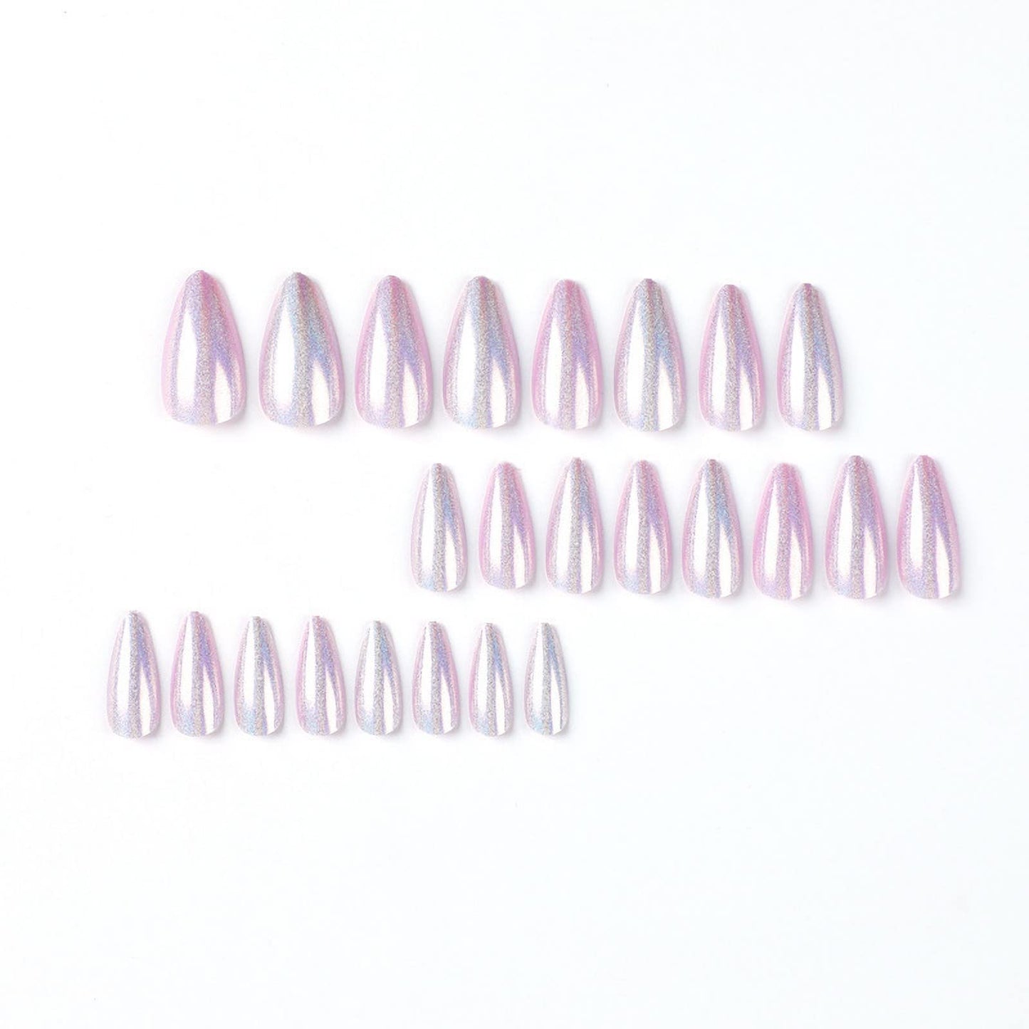 MISUD Press on Nails - Medium Almond Glue on Nails, Acrylic Purple Chrome Design 24 pcs