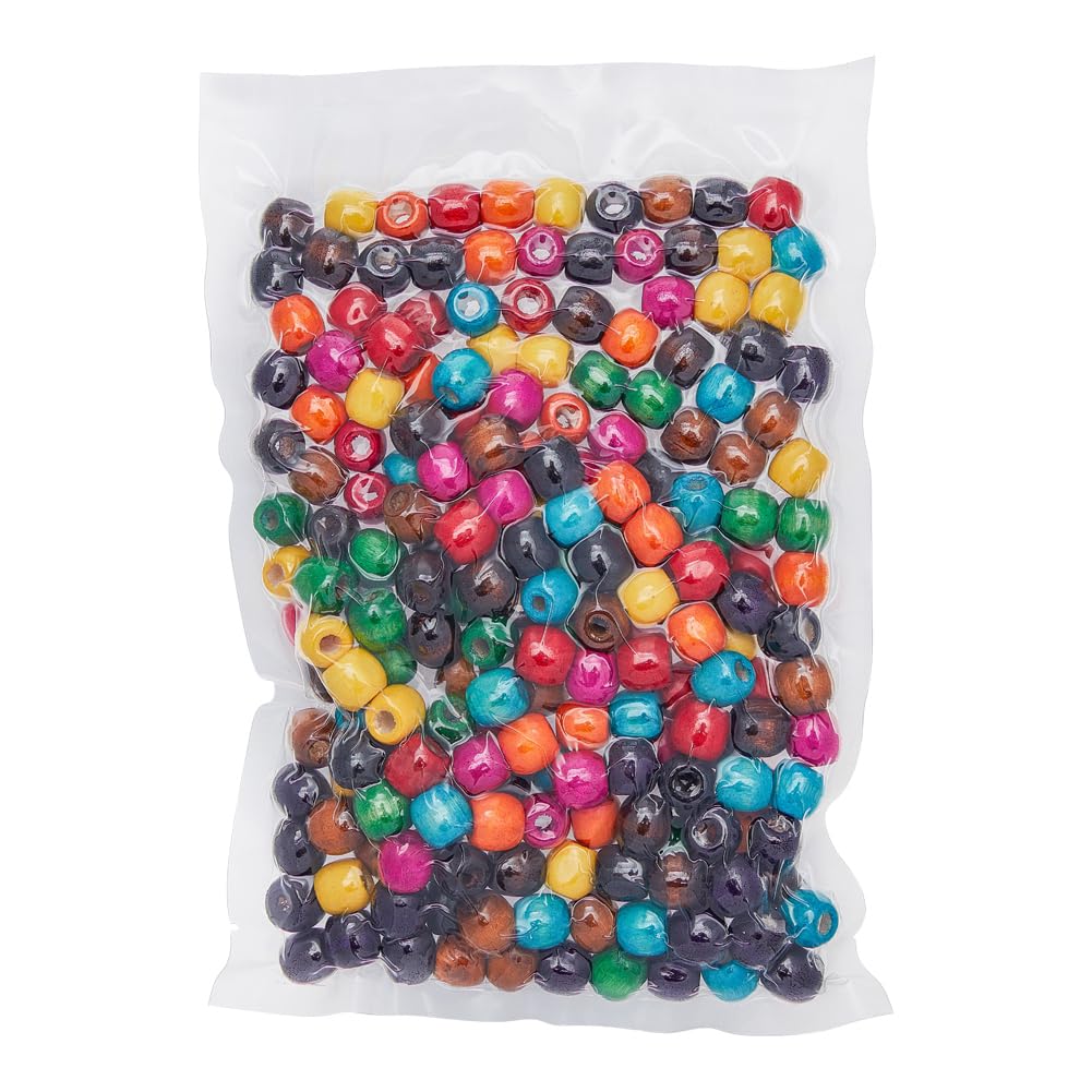PH PandaHall Painted Round Wooden Beads, 200pcs 10 Colors Wood Barrel Beads16.5mm Colorful Loose Beads with 6mm Large Hole for Bracelet Necklace Macrame