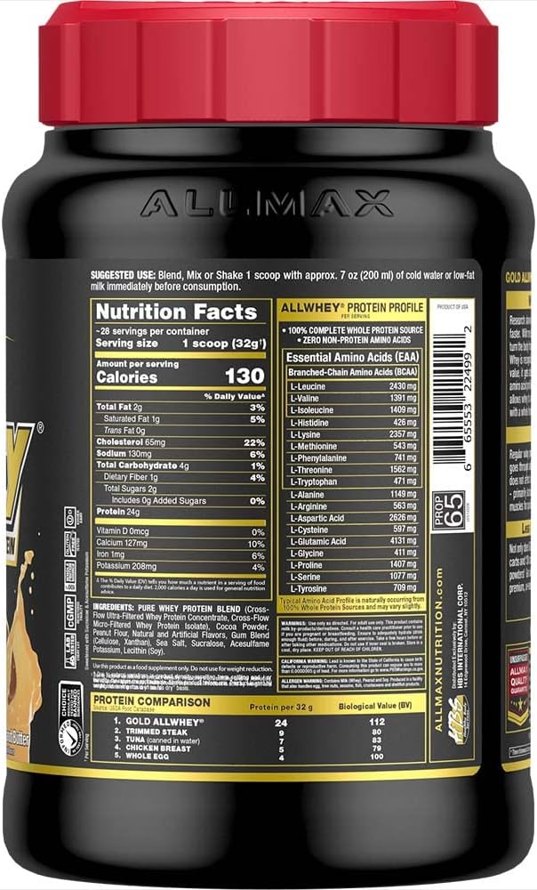 ALLMAX Nutrition Gold ALLWHEY, Chocolate Peanut Butter - 2 lb - 24 Grams of Protein Per Scoop - Gluten Free, Low Carb & Low Sugar - Approx. 30 Servings