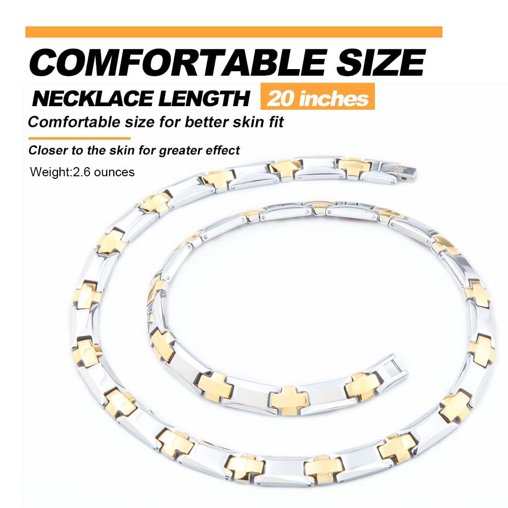 38® Titanium Magnetic Field for Pain Cross Necklace for Men Large Width Germanium Field Therapy (20(in), Siver&Gold)