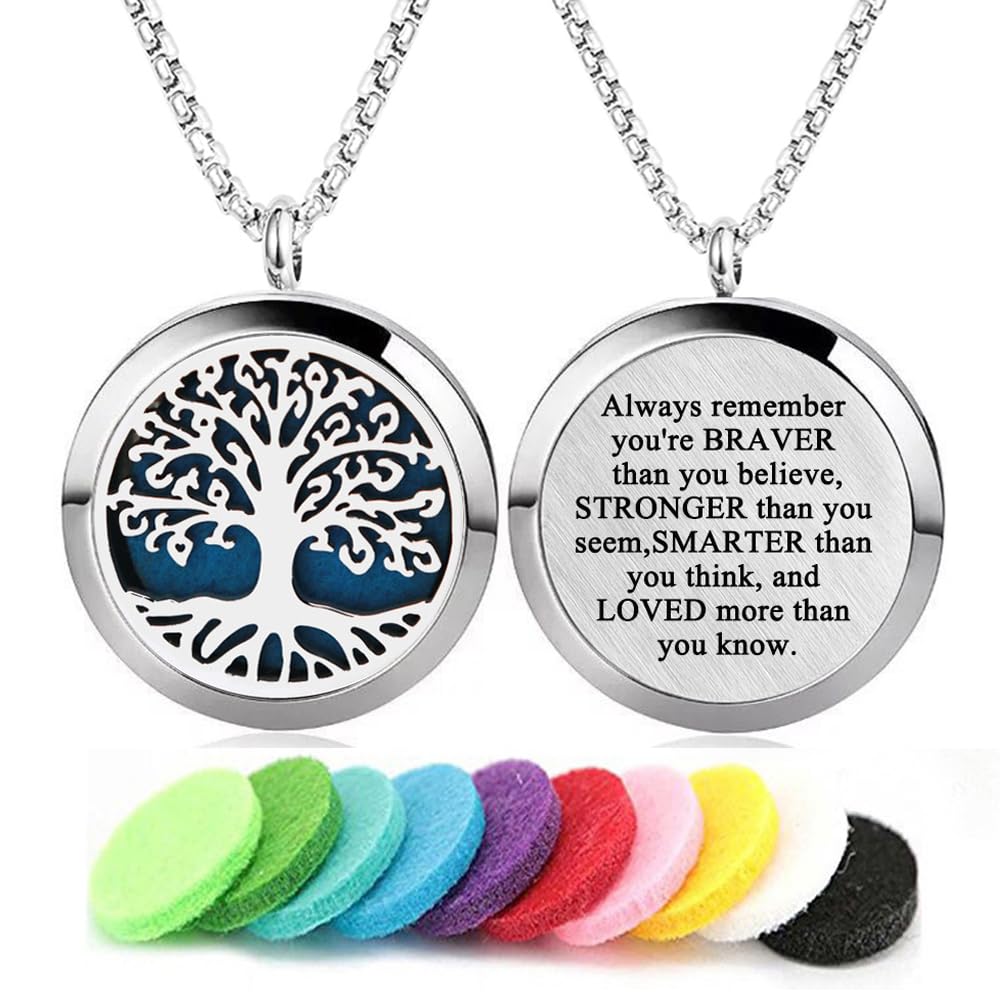 Aromatherapy Essential Oil Diffuser Necklace Tree of Life Pattern Stainless Steel Locket Pendant