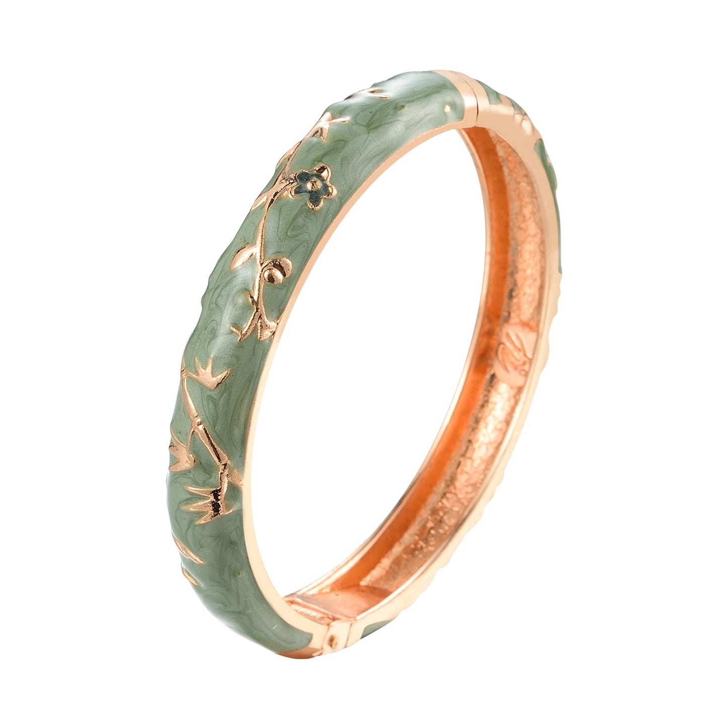 UJOY Flowers Bracelet Multi-Colors Cloisonne Wedding Jewelry Gift Women Enameled Bangles Opening Hinged 55A117 Bamboo Green