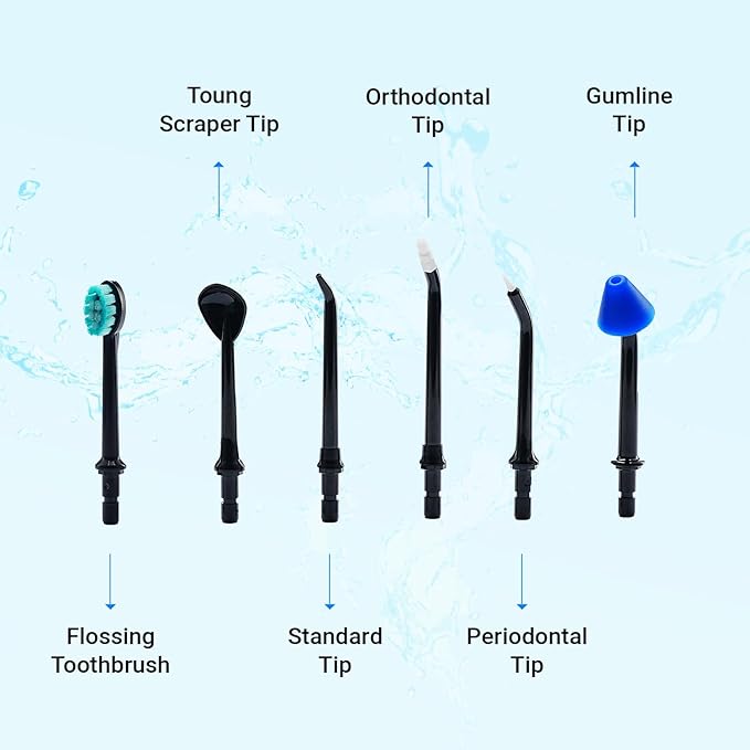 Black Replacement Tips for Puur Smile Water Flosser – 6x Water Dental Flosser Tip | Oral Irrigator Jet Tip | Advanced Dental Care for a Healthier Mouth, Gum, and Teeth | Water Flosser Head