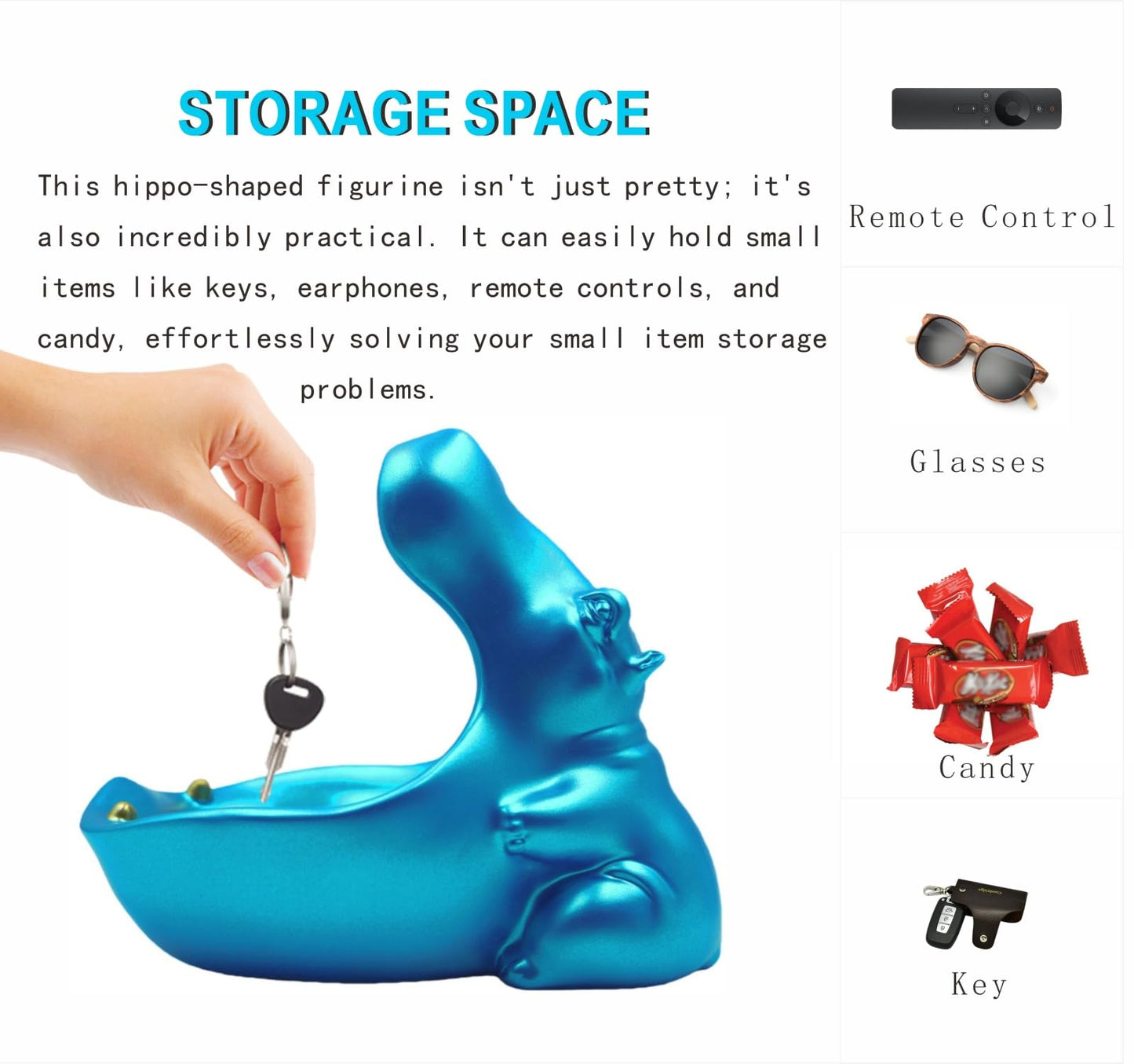 ZMLOOK Hippo Statue, Hippo Resin Furniture Ornament Sculpture, Suitable for Home Decor, Desktop Hippo Candy Bowl, Entryway Table Storage Vessel, Storage Box (Blue)