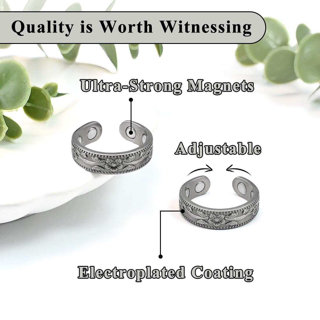 Vicmag Copper Magnetic for Women Magnetic Rings 99.9% Copper Finger Strong Magnet Gift Adjustable