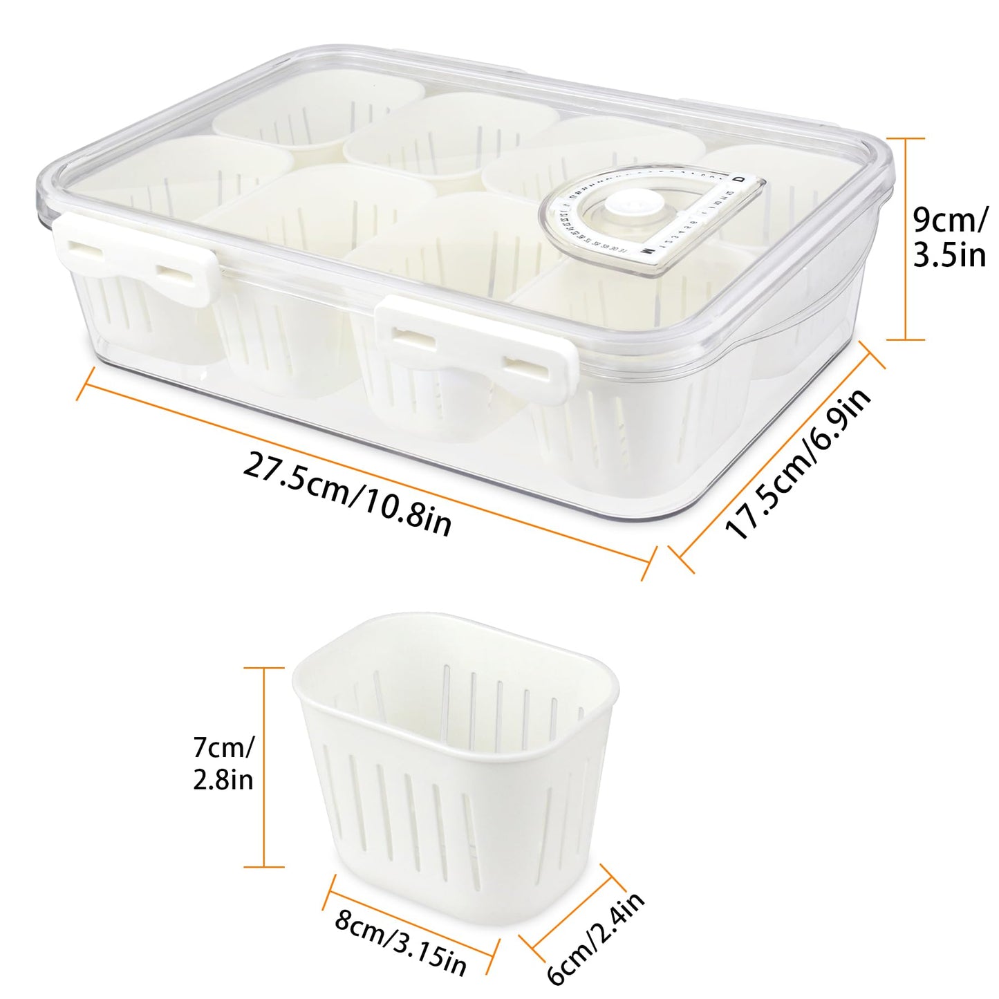 Snackle Box - Divided Serving Tray with Lid - Snackle Box Charcuterie Container with 8 Compartments, Snack Tray for Fruit, Candy, Veggies, Nuts, Cracker, Chips - Perfect for Party, Travel, Picnic