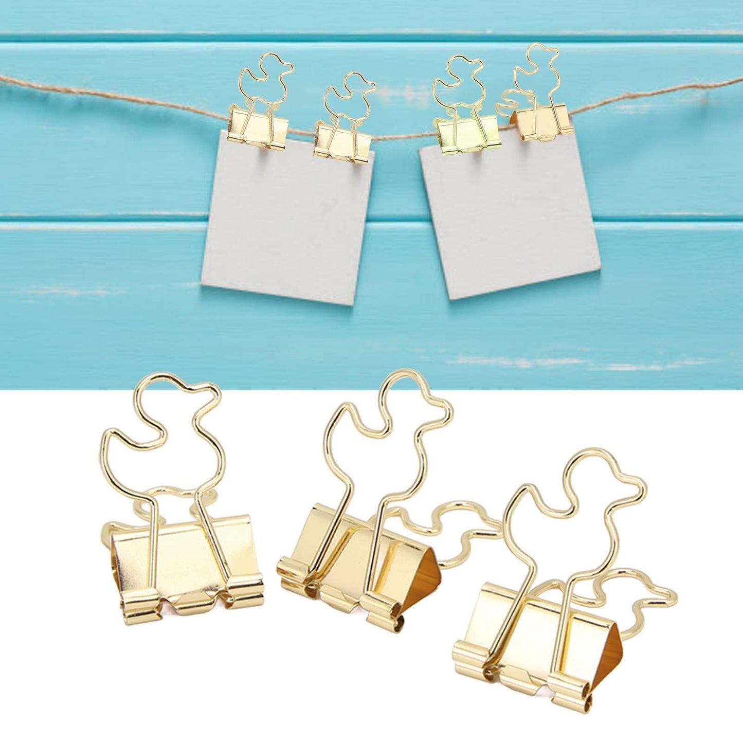 Mini Binder Clips, 20PCS Gold Binder Paper Clips Small Decorative Binder Clips Duck Shaped Binderclips with Storage Box for Planner, Office Desk Supplies
