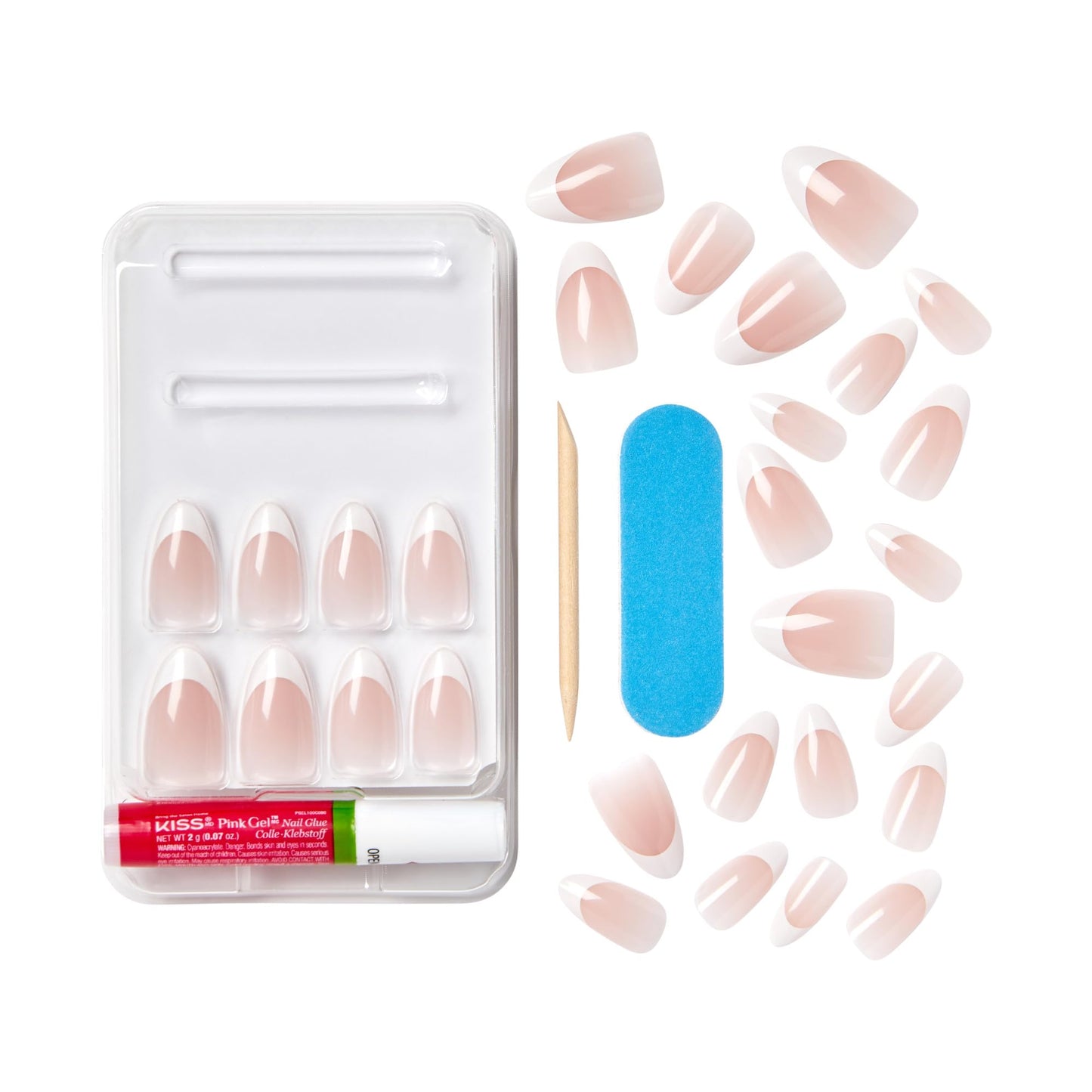 KISS Classy, Press On Nails, Nail glue included, 'Dashing', White, Medium Size, Almond Shape, Includes 28 Nails, 2g glue, 1 Manicure Stick, 1 Mini File, (Pack of 2)