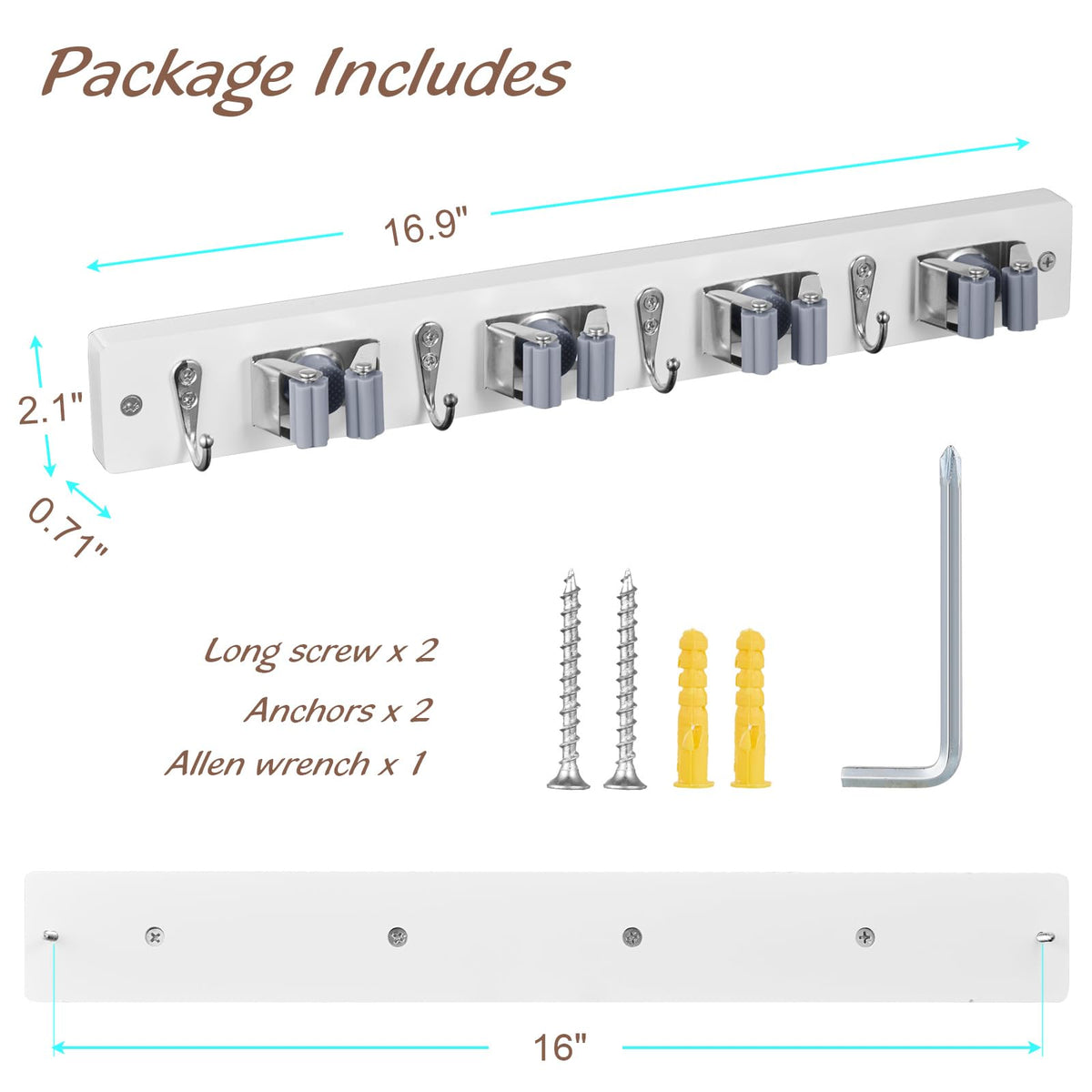 2 Pack Mop Broom Holder Wall Mount