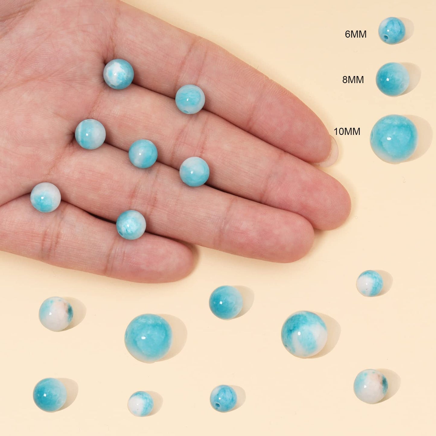 45pcs 8mm Natural Blue White Persian Jade Gemstone Beads Energy Healing Crystal Round Loose Stone Beads for Jewelry Making, DIY Bracelets Necklaces
