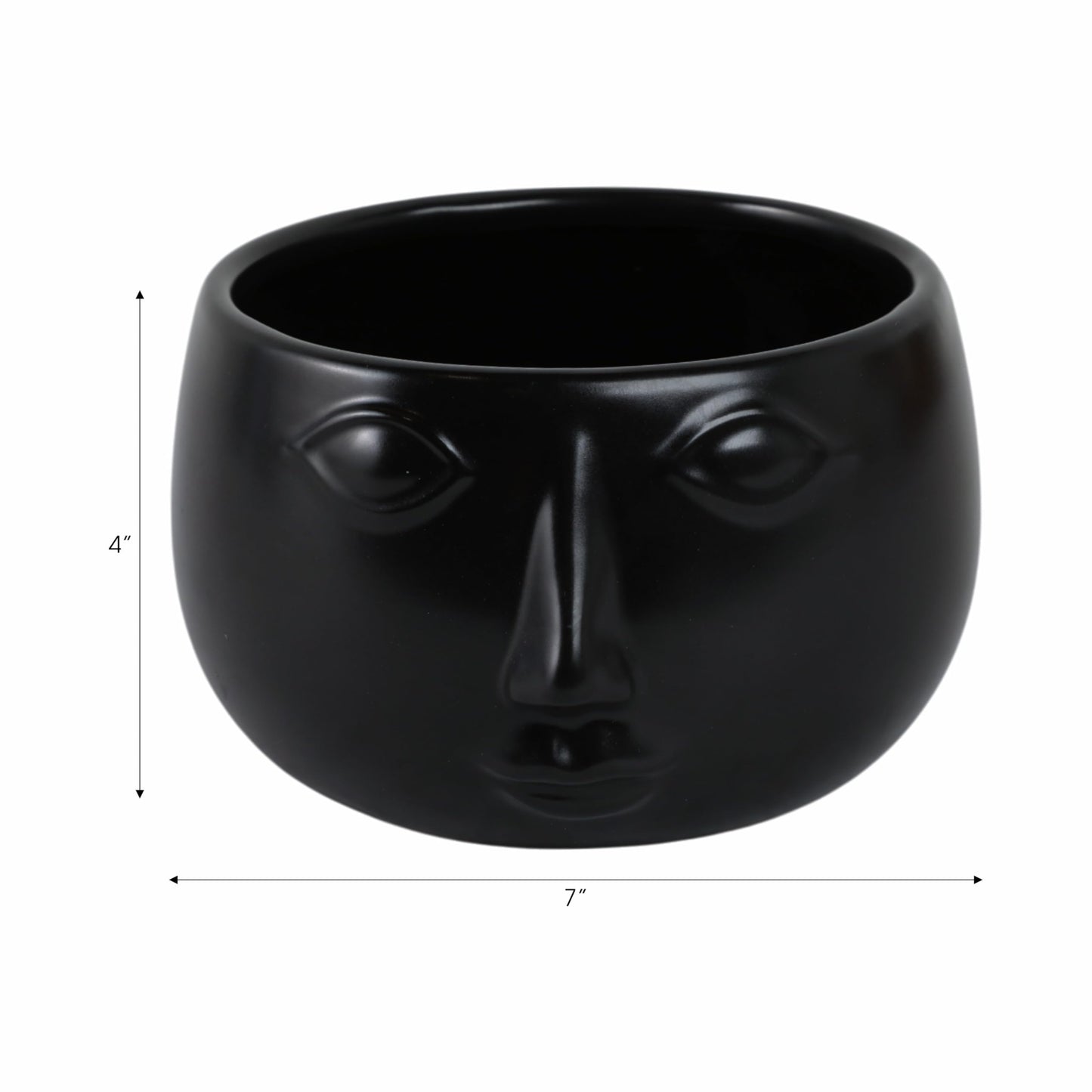 Sagebrook Home Ceramic Face Planter Stoneware Pot for Indoor Plants, Succulents & Home Decor; 7x7x4 Inch, Black