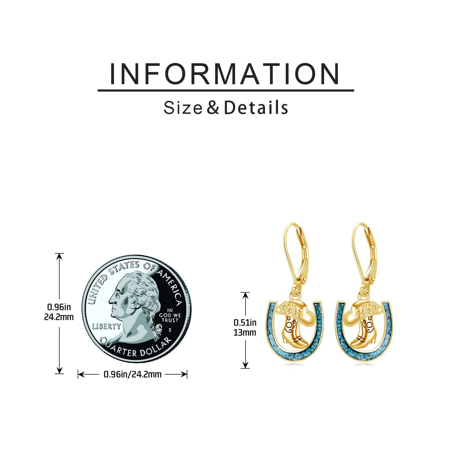 YYmqmq Gold Cowboy Boot Earrings for Women 925 Sterling Silver Turquoise Horseshoe Dangle Earrings Leverback Western Jewelry Gifts for Women Girlfriend Cowgirl