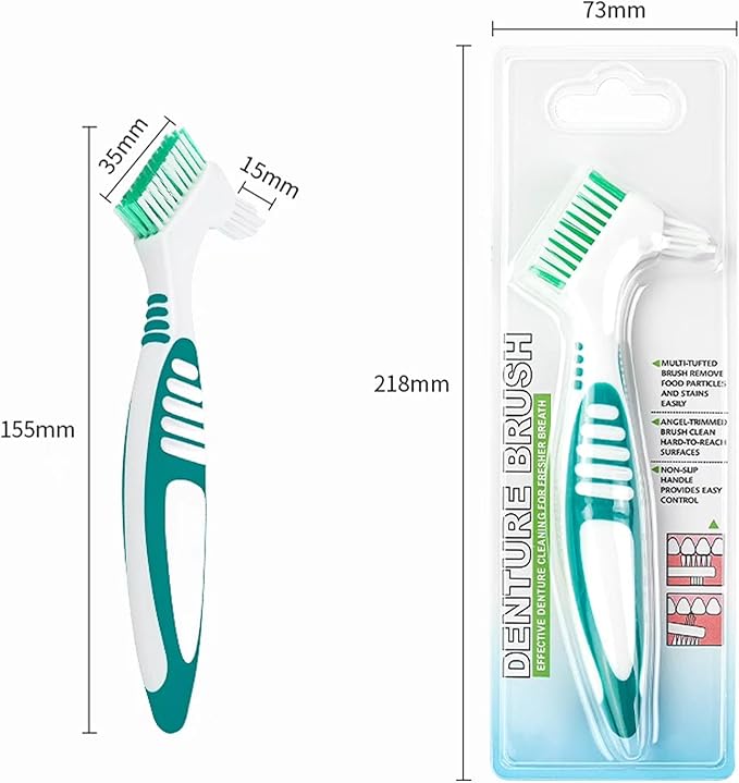 Denture Brush Dual Head Toothbrushes False Teeth Brush Denture Cleaning Kit Toothbrush (Purple Green Blue Orange)