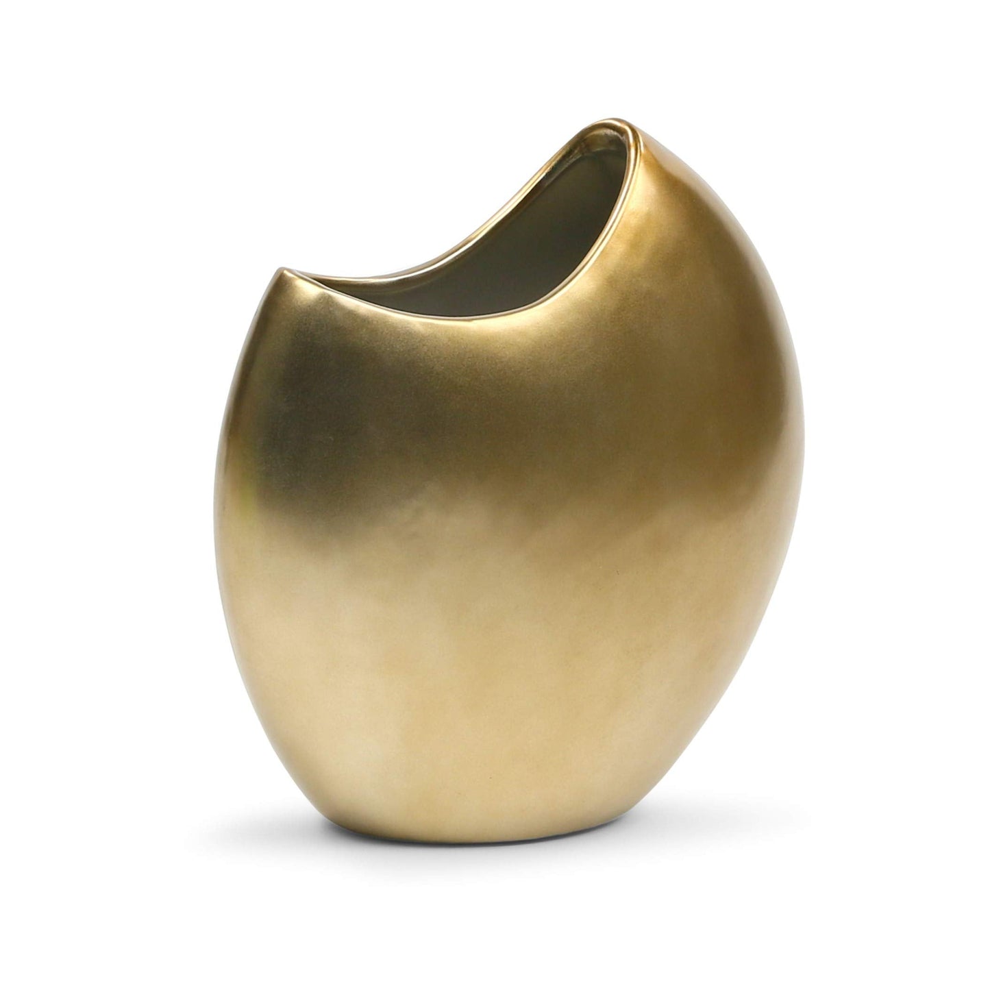 WGV Ceramic Moon Vase, Width 8.5"X3.3", Height 8.5", Crescent Gold Pot, Round Circular Bouquet Planter Terrarium for Wedding Event Office Home Decor, 1 Piece