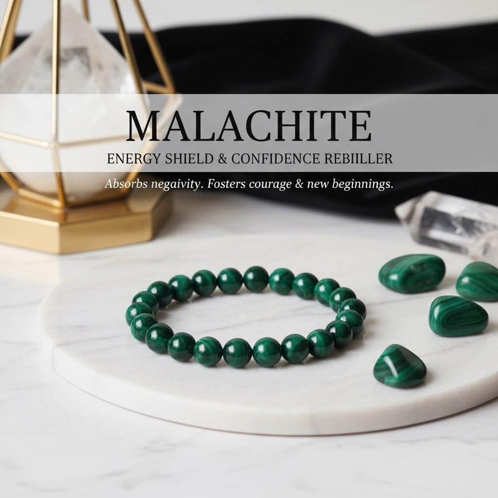 The Vida Handmade AAA+ Quality Crystal Stretch Elastic Bracelet - Nature Gemstone - Jewelry Gift - Holiday Gift - For Women & Men (Malachite)