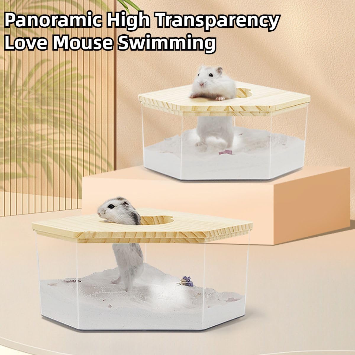 Copfeu Hamster Sand Bath Box Container, Mini Pet Sandbox Lid Design Take Bath Wooden Sandbox Dust Bath, Transparent Bathroom & Digging Box Acrylic Hamster Litter Box Small Animal Accessories (C)