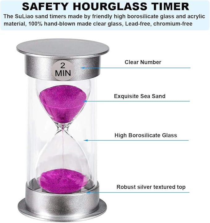 SuLiao 2 Minute Colorful Hourglass Timer - Large Sand Watch for Kids, Games, Classroom, Toothbrush Timer (Blue Sand)