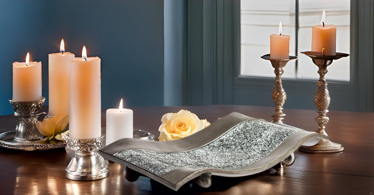 Creative Scents Schonwerk Silver Centerpiece for Dining Room - Crackled Mosaic Design Decorative Tray - Home Decor - Coffee Table Decorations Centerpiece for Dining/Living Room - Great Gift Idea