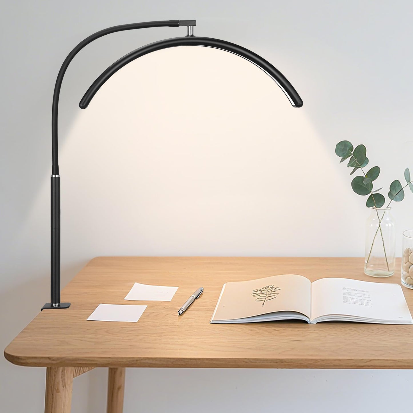 ZEKAHOV Professional Half Moon LED Desk Light for Nail Techs & Artists – Flexible Gooseneck Arch Table Lamp with Clamp, 5 Color Modes & 5 Brightness Levels for Manicure, Tattoo, Beauty Work
