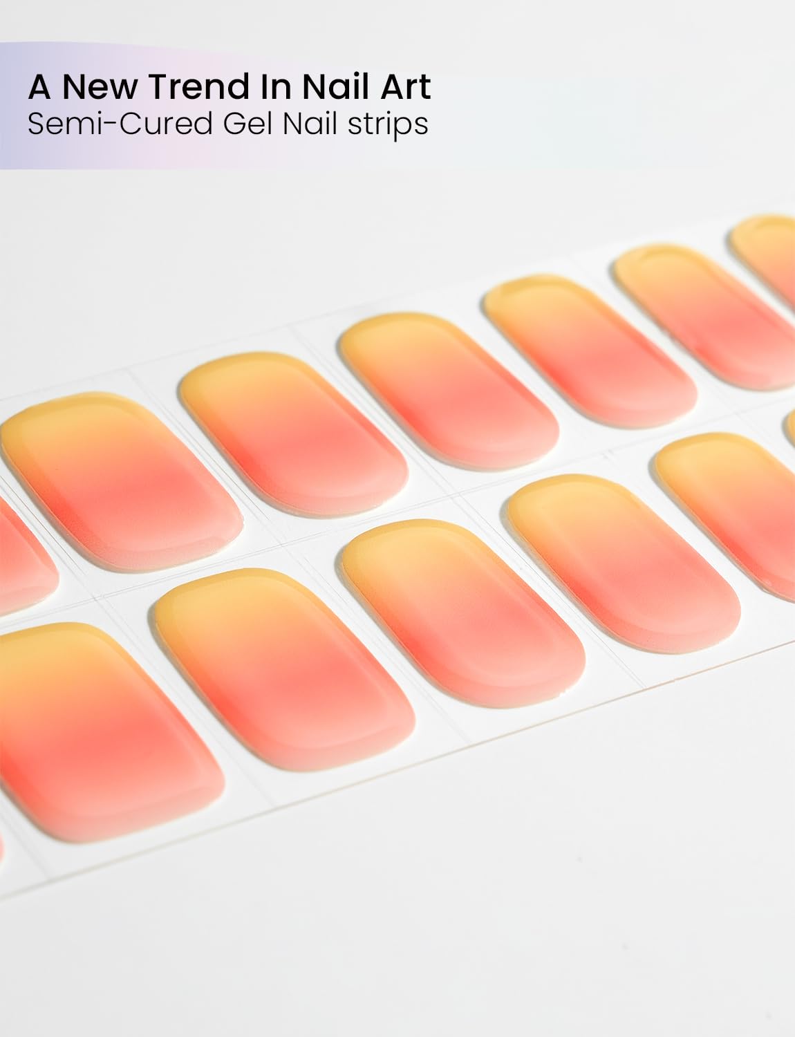 Oauee Semi Cured Gel Nail Strips | Built-In Gel Top Coat | UV Light Required | Salon Quality, Easy Application And Removal (Sunset Ember）