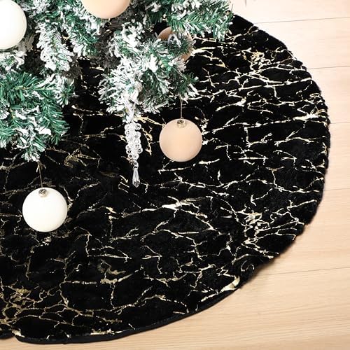 Arrowbash 48 Inch Christmas Tree Skirt Decor, Gold Marble Pattern, Black
