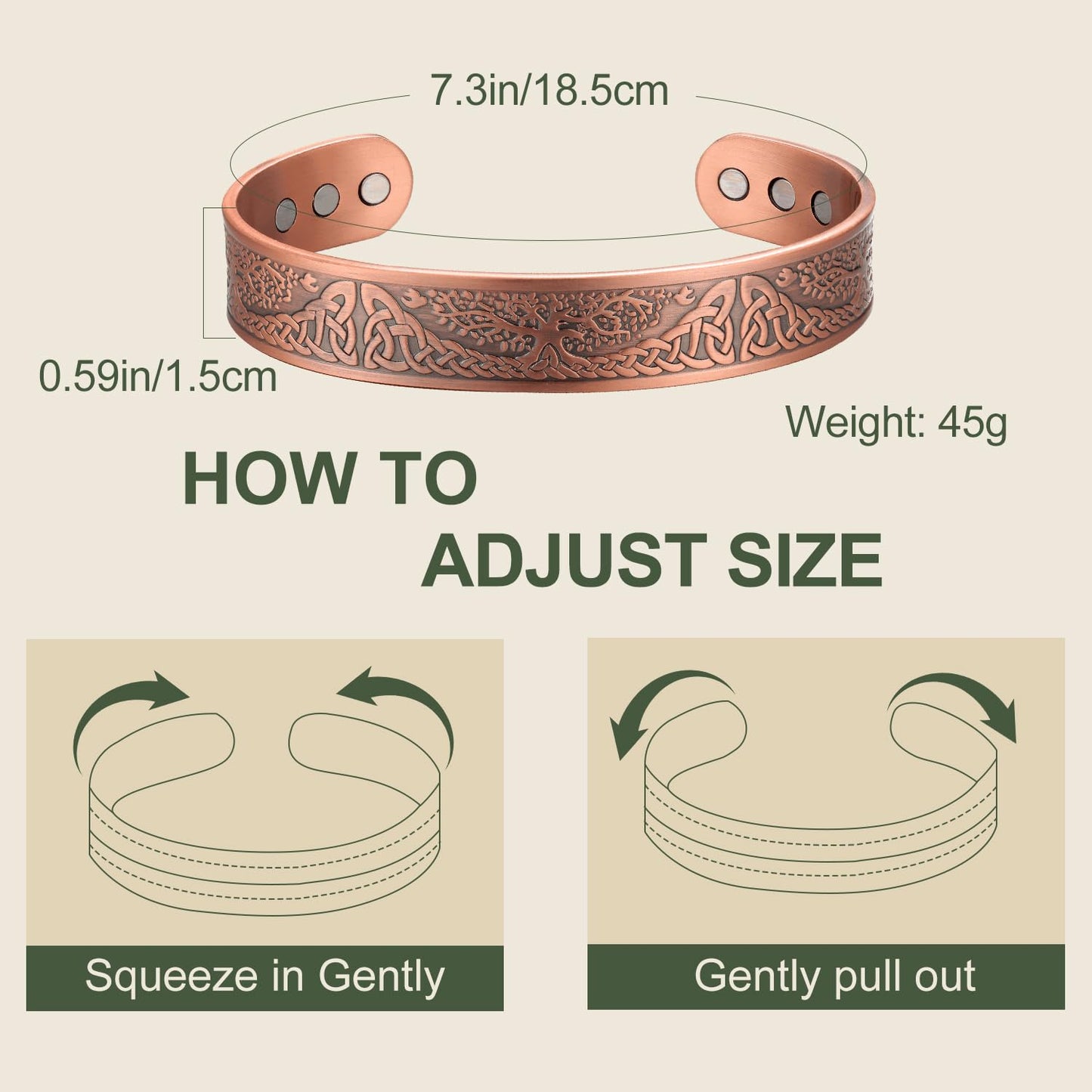 MagEnergy Copper Bracelet For Men Women, Tree of Life 99.99% Pure Copper Magnetic Bracelets,7.3''Adjustable Cuff Bangle Jewelry Gift