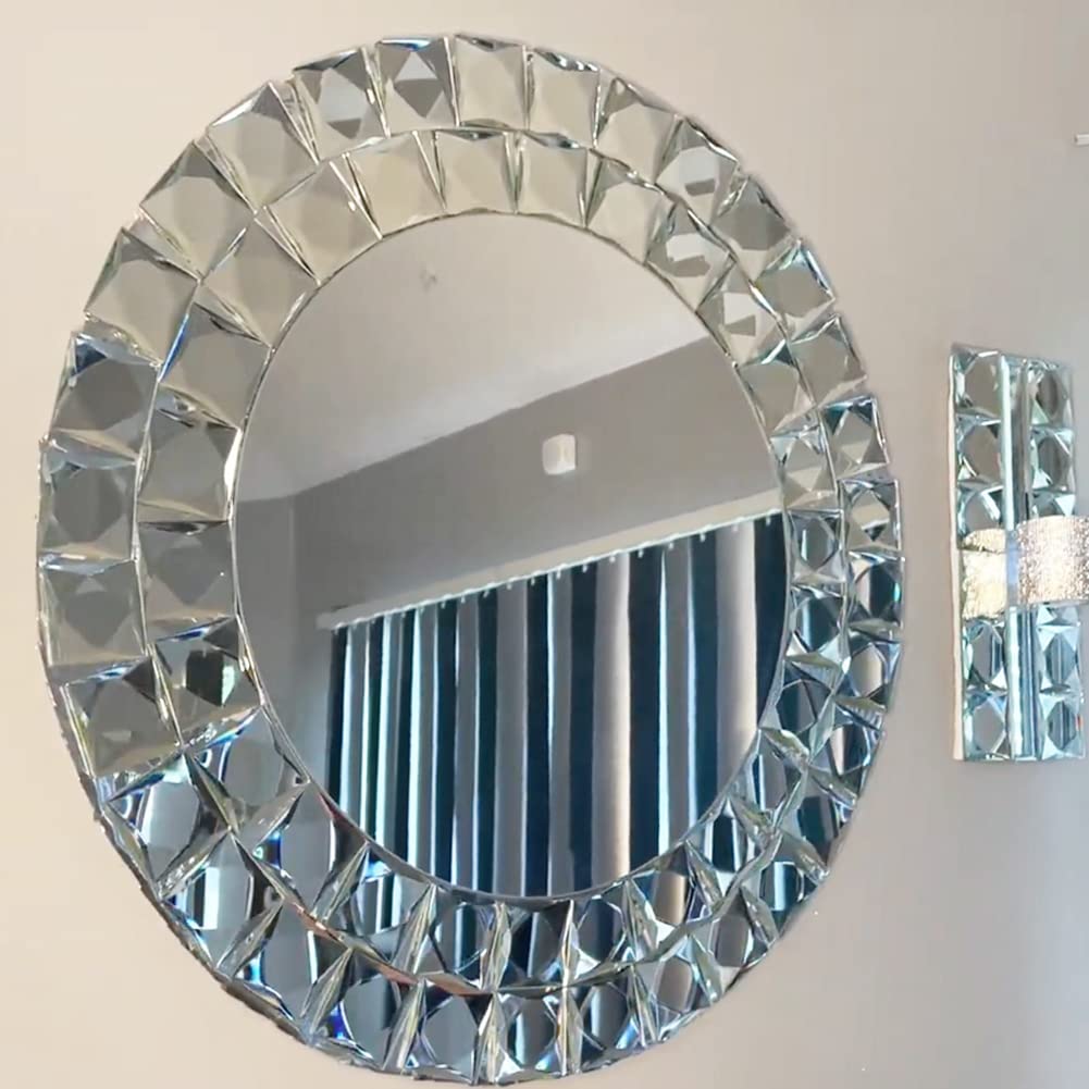 Lovdeco Peel and Stick 2" Mirror Glass Mosaic Tile 9 Faces Beveled Silver Crystal Mosaic Tile for Kitchen Backsplash, 12x10 Inch, 5 Sheets
