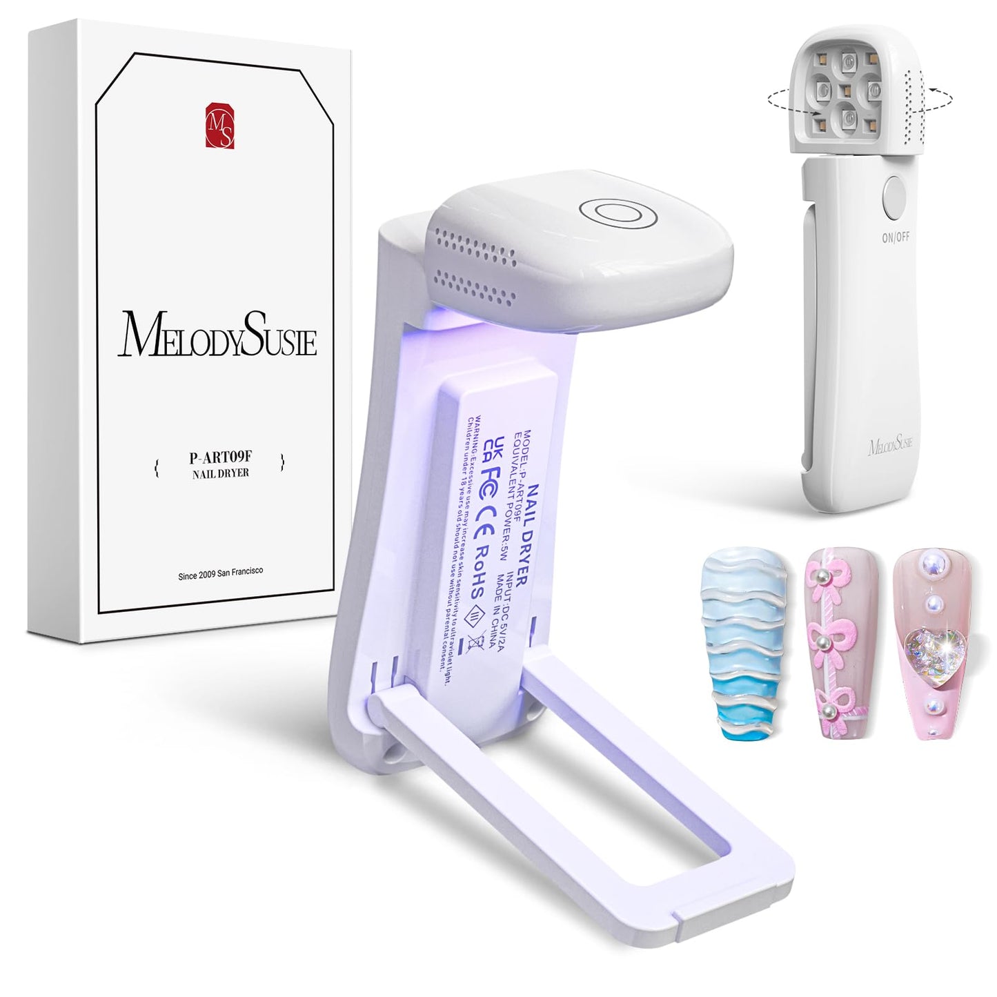 MelodySusie Cordless UV Nail Lamp with Fold-Out Stand,P-Art09F Foldable UV Light with 2-in-1 Lighting & Curing Function, Rechargeable, Flash Cures All Soft Gels Especially Half-Cured, Base & Top Coat