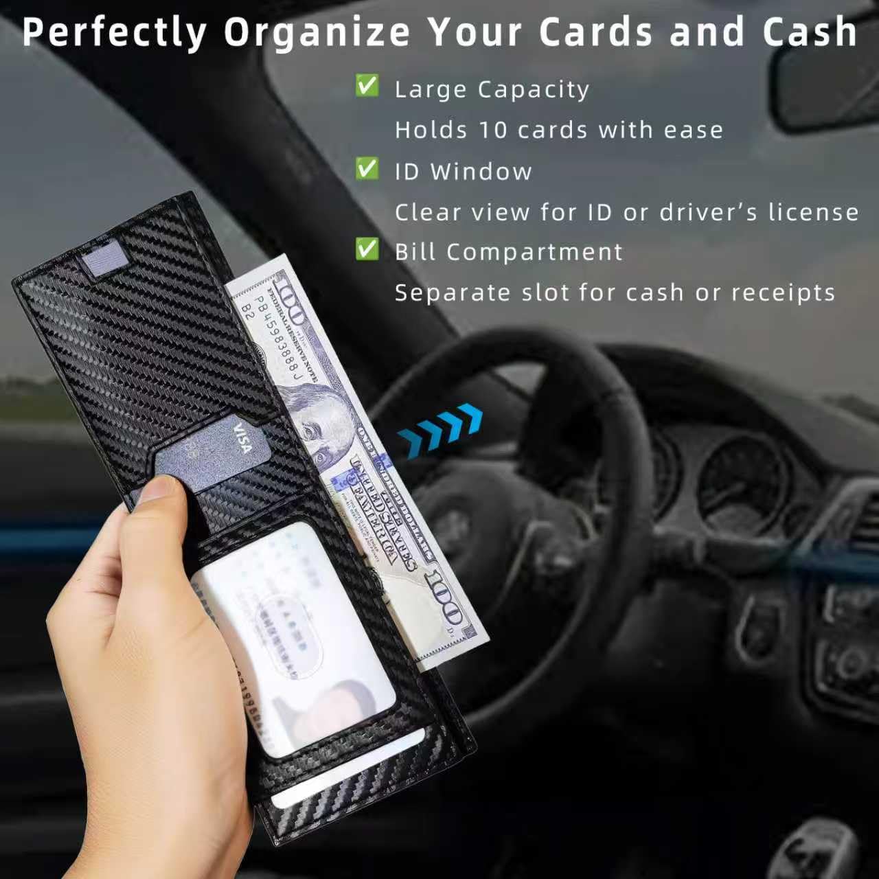 TOPFORGES Wallet for Men, RFID Blocking Smart Pop Up Card Wallet,Minimalist Bifold Mens Wallet Hold 10 Cards & Cash, Slim Compact Front Pocket Desgin With ID Window,Metal Aluminum Credit Card Holder