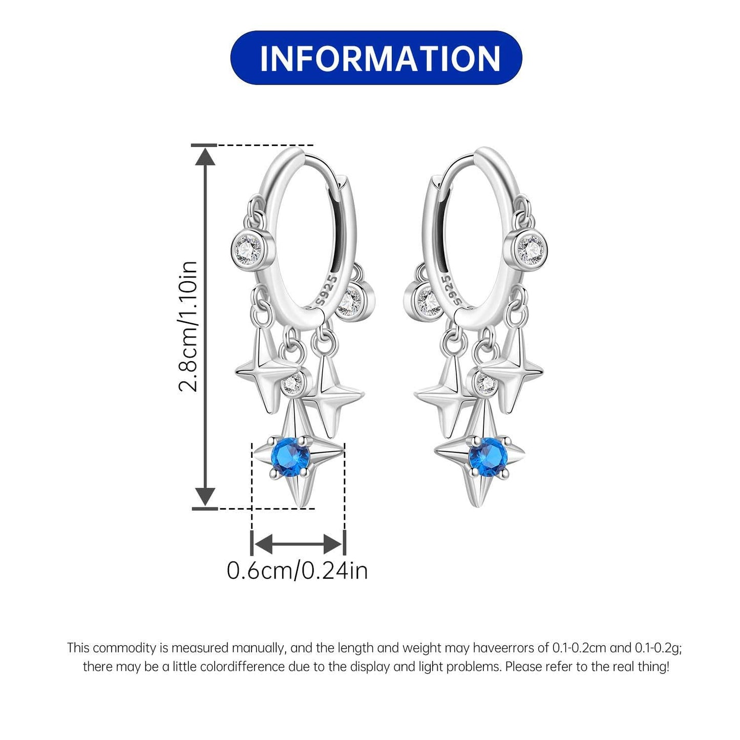 vireau 925 Sterling Silver Drop Earrings Dragonfly Flower Moon Star Dangle Earrings Hypoallergenic Sterling Silver Earrings Jewelry for Women (Starlight)