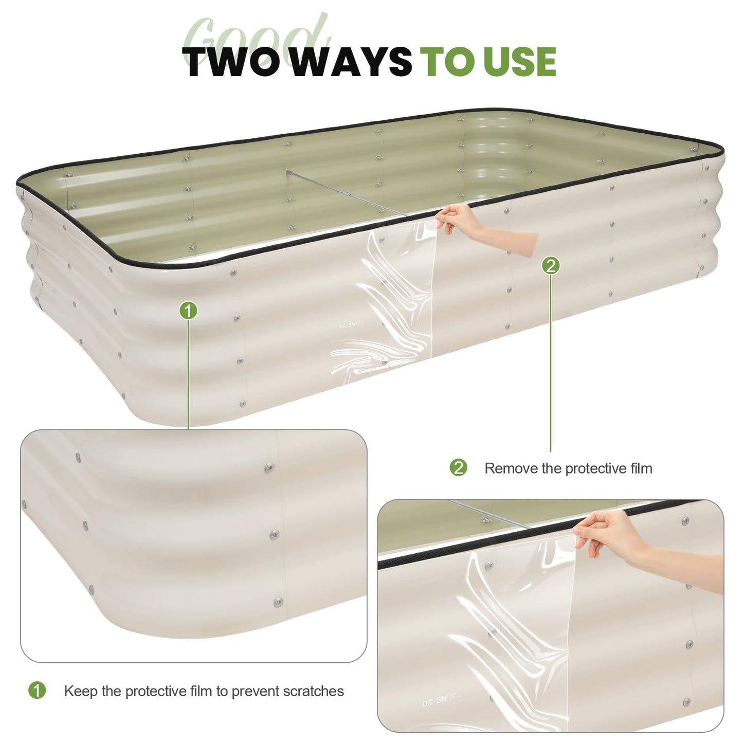 G GOOD GAIN 4-in-1 Adjustable Raised Garden Bed Kit | Galvanized Planter Boxes for Vegetables, Flowers | 12" Tall, Multiple Sizes (5x3x1ft, 4x4x1ft, 6x2x1ft, 7x1x1ft) | Outdoor Metal Raised Bed, White