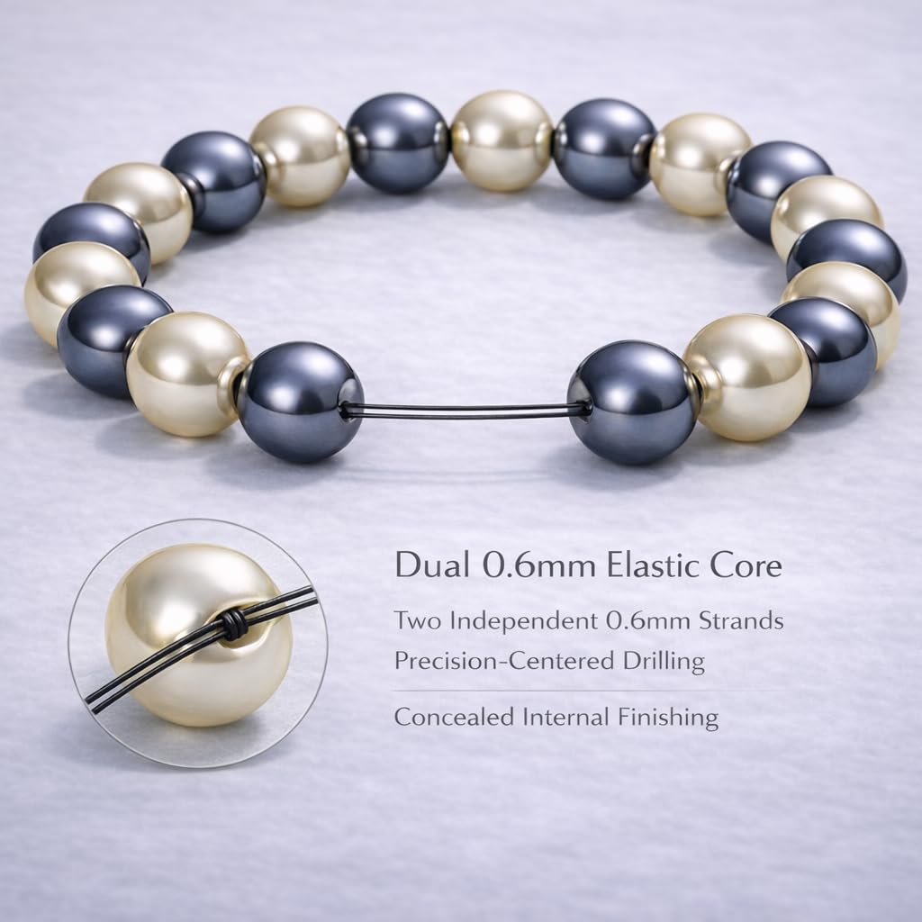 38 Magnetic Therapy Hematite beaded Bracelet For Women And Men Power Gemstone Crystal Unisex Macrame (Faux Pearl Hematite, 10, millimeters)