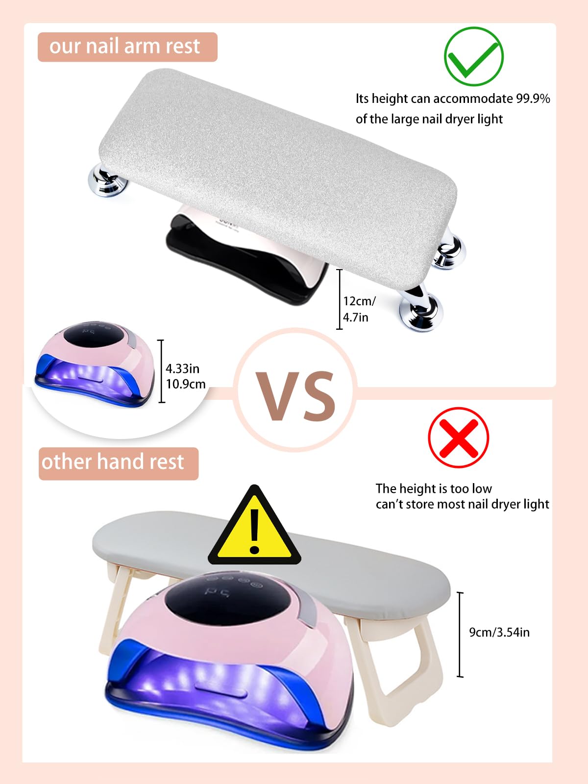 LIONVISON Arm Rest for Nails Tech: Microfiber Leather Hand Rest for Nails Cushion, Hand Rest Pillow for Nails Toenails, Detachable Nail Art Accessories Tool for Nails Tech (Glitter Silver)