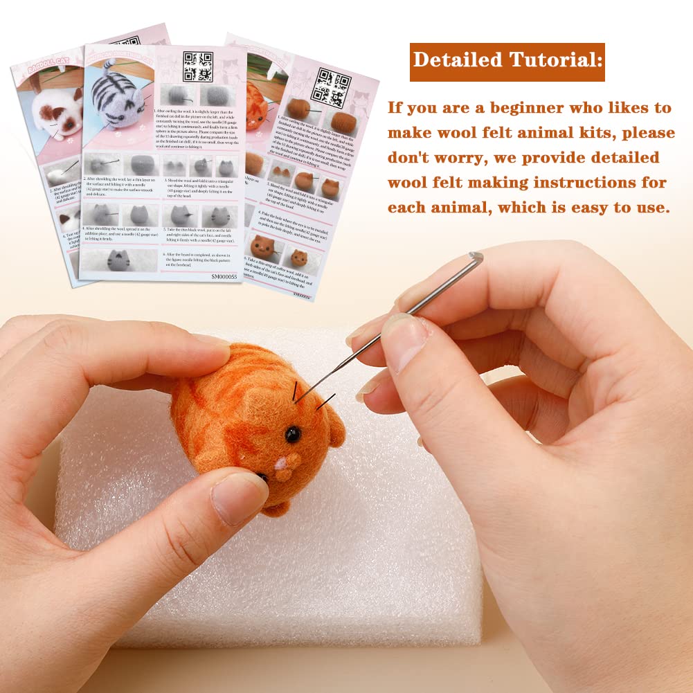 SHWAKK Needle Felting Kits, Needle Felting Starter Kit with Instructions, Felting Pad, Felting Wool, Felting Needles, Keychain and Split Ring for Craft Project and DIY Handmade
